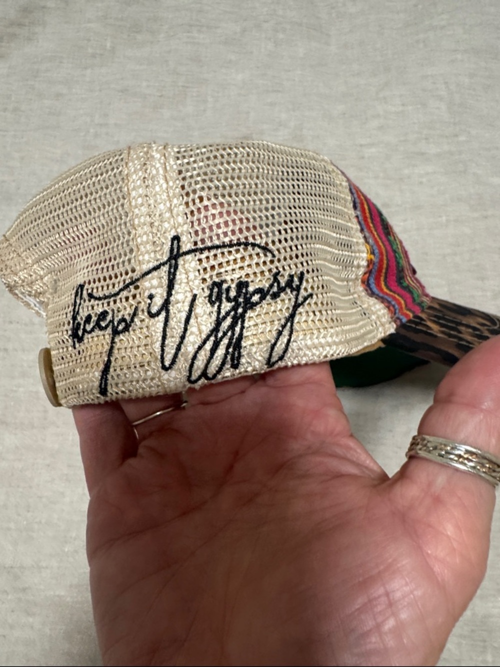 Louis Vuitton emblem Multicolor Striped & Leopard Accent Trucker Hat - Picture 3 of 6